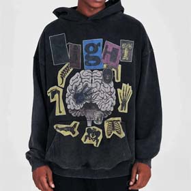 Galerie Dept Amerikanisches Retro Stressed Brain Print Loose Hooded Sweatshirt (28 Styles)-2503  