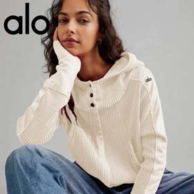 ALO Label Waffle Hooded Cardigan Sweatshirt mit Zip-Up (3 Stile)-2566  