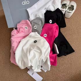 ALO 2025 Neue einfache Buchstabe Druck Abnehmen Runden Hals Casual All-Match T-Shirt-2578  