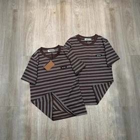 MIUMIU Buchstabe gestreiftes rundes Hals kurzärmeliges T-Shirt locker schichtig reine Baumwolle unis  