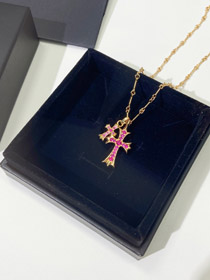 Chrom Herz Diamant Kreuz Halskette-3569  