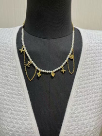 Louis Vuitton LV Gold Buchstaben alte Blume Perle Halskette-3721  