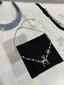 Chanel Golden Deer Voll Diamant Doppel C Perle Halskette-3749  