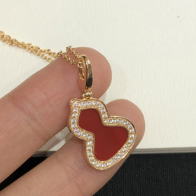 Qeelin Diamant und rote Obsidian doppelte Kürbis Halskette-3884  