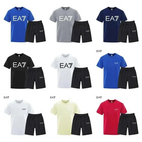 EMPORIO ARMANI EA7 Buchstaben Logo Rundhals Kurzarm T-Shirt Shorts Set-2751  