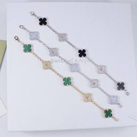 Van Cleef & Arpels eingelegte Diamant Malachit grün Blume weiß und schwarz fünf Blume Armband-3699  