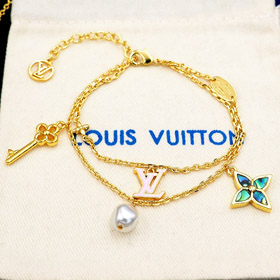 Louis Vuitton LV Abalone Schlüssel rosa Emaille Buchstabe Doppel Armband -3818  