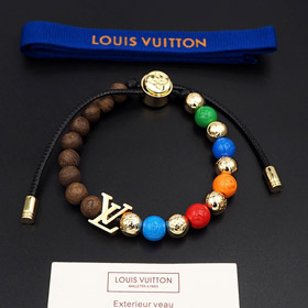 Louis Vuitton LV verstellbare Schnur verschönert Holz Inschrift Metall Perlen Armband-3949